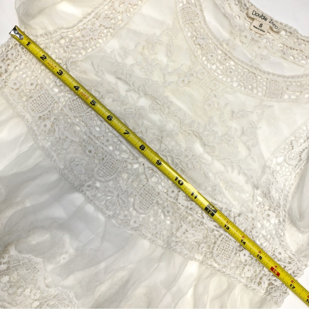 Sheer Romantic Lace Embroidered Gypsy Bride Mesh Bell Sleeve Blouse Top Small - Picture 7 of 12